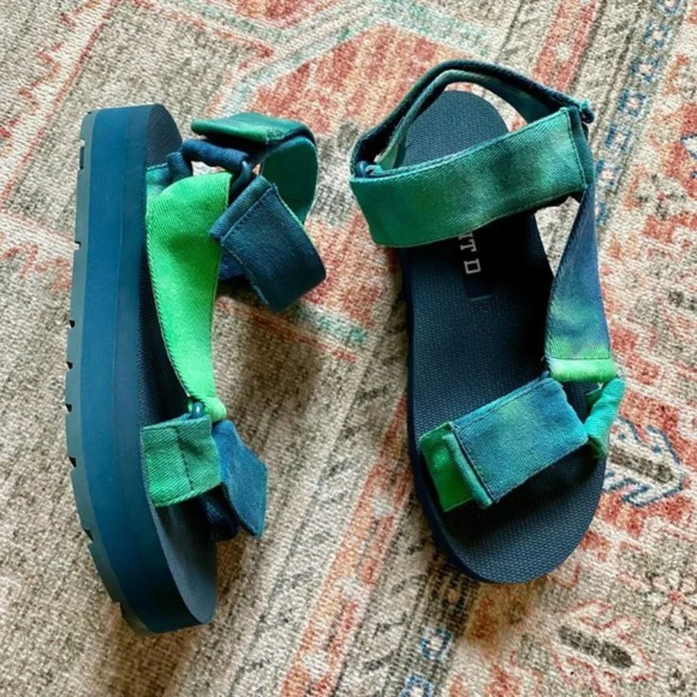 NIB Anthropologie Silent D Morgan Sport Womens Sandals Blue Green Tie-Dye 37